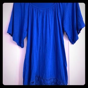 Cable and Gauge Blue Top with Crochet Detail